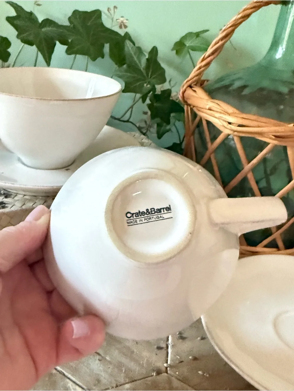 Crate & Barrel Marin 9.5-oz. White Stoneware Cappuccino Cups & Saucers, Set/2